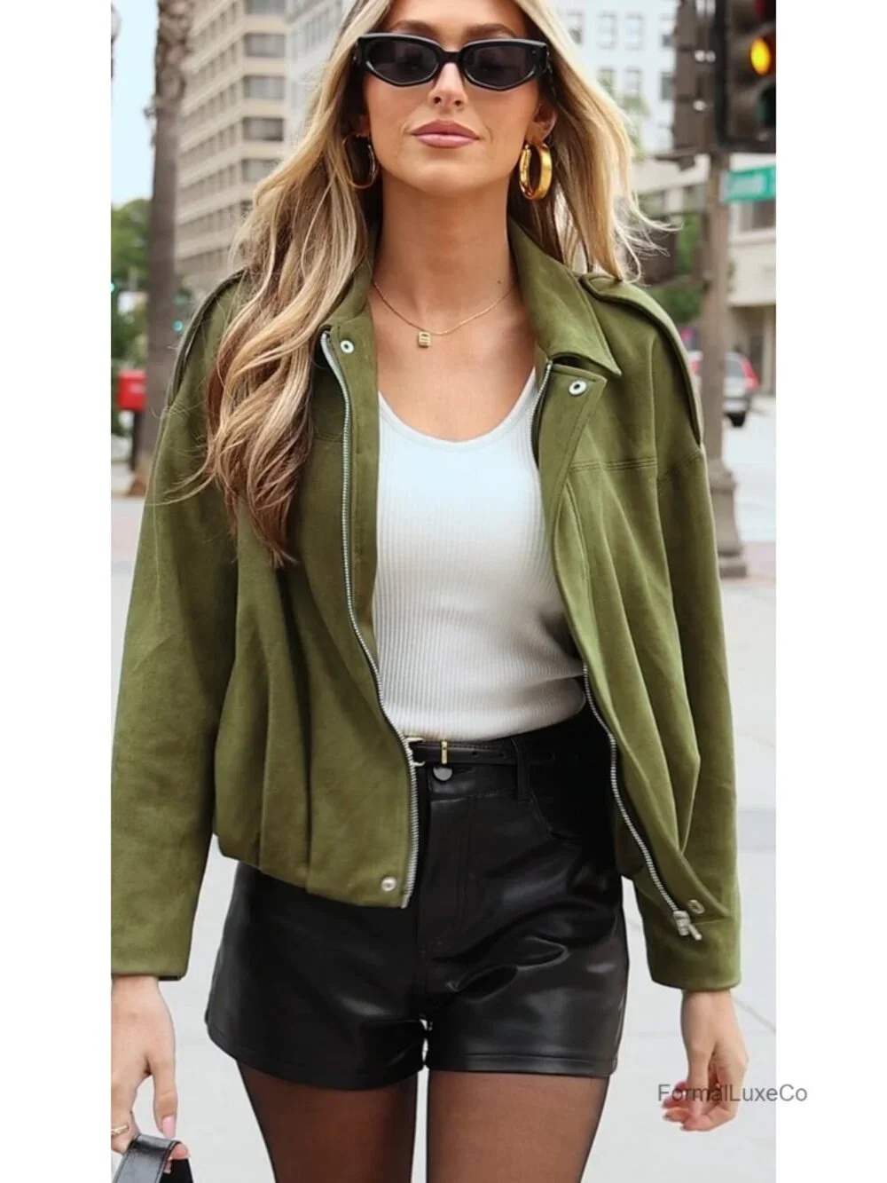 Faux Suede Cropped Bomber Jacket Oversized Batwing Zip